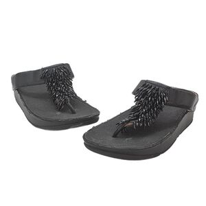 FitFlop Rumba Platform Sandal Black Leather Women’s Size 6